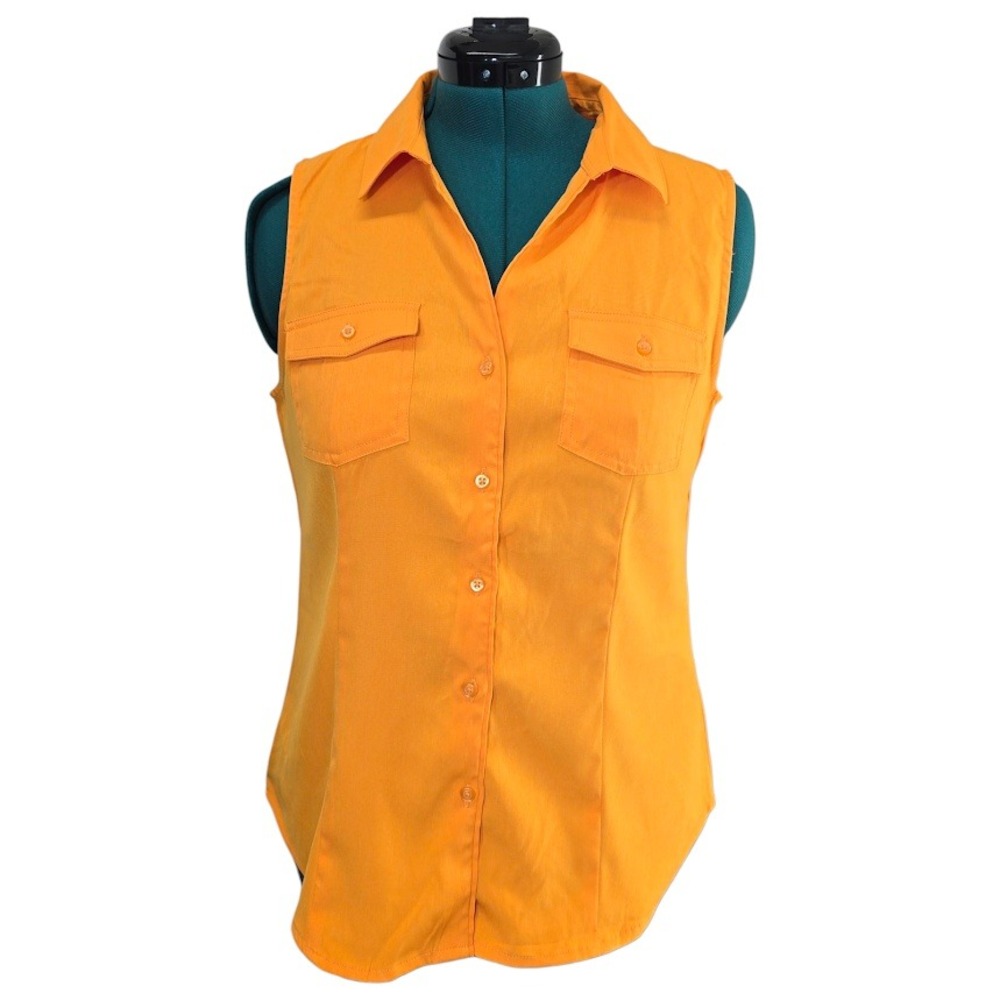 Cato Sleeveless Button Down Top‎ Career Casual Collared Shirt Orange M